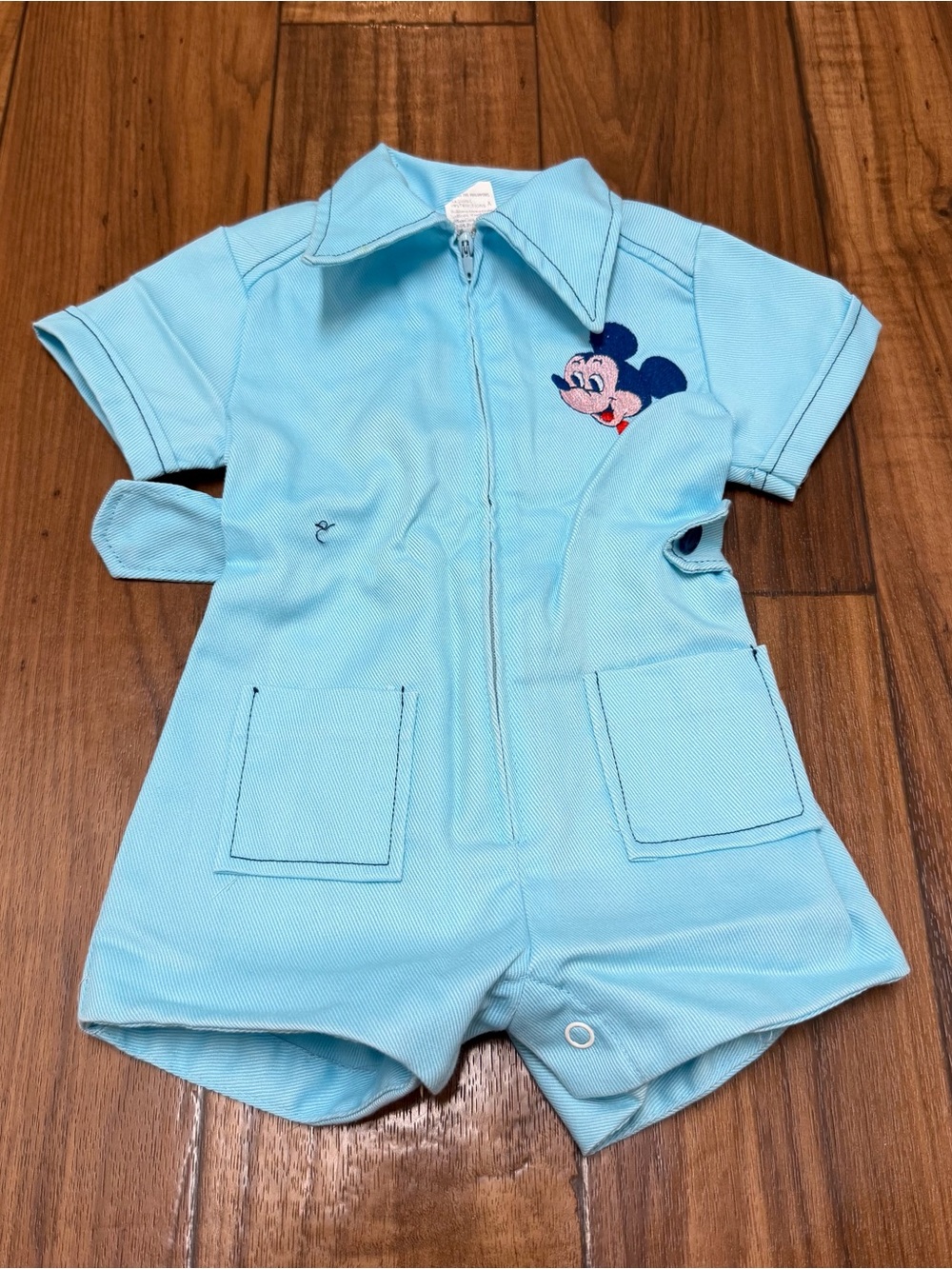 Vintage Disney Romper Overalls Toddler 12M Shortalls Embroidered Mickey Bath